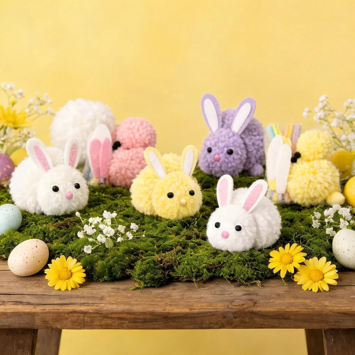Build a Bunny Easter Craft Kit (1/4 Pack), DIY Make Your Own Stuffed Fluffy Rabbit with Pom Poms and Felt Ears, Spring Party Favors Basket Stuffer