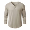 thumbnail image 5 of HOMADLES Men's Long Sleeve Henley Shirt Relaxed Fit Button Shirt Solid Color Lightweight Casual Tops Khaki Size 2XL, 5 of 6
