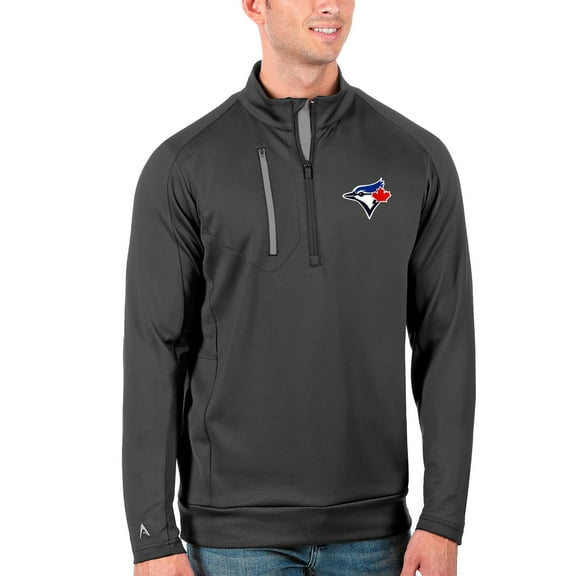 Men's Antigua Gray Toronto Blue Jays Generation Quarter-Zip Pullover Jacket