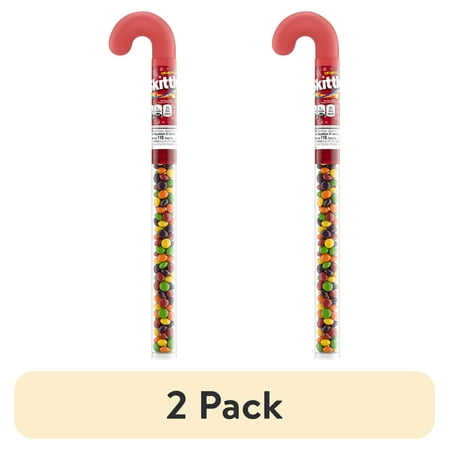 (2 pack) Skittles Original Christmas Candy Cane Stocking Stuffer, 2.6 oz Tube