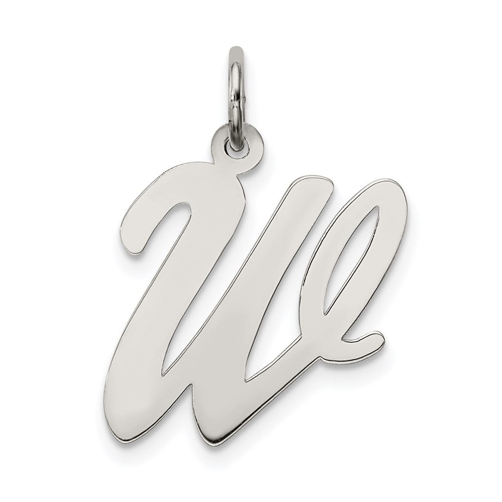925 Sterling Silver Small Fancy Script Initial W Charm and Pendant 