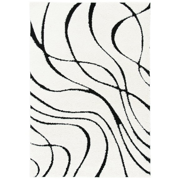 SAFAVIEH Florida Tamzen Abstract Shag Area Rug, Ivory/Black, 2' x 3'