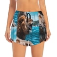 thumbnail image 2 of Gukieu Ice Blue Coastal Lion Print Women's Sports Shorts with Drawstring Elastic Waistband for Running, Yoga, Fitness-X-Large, 2 of 7