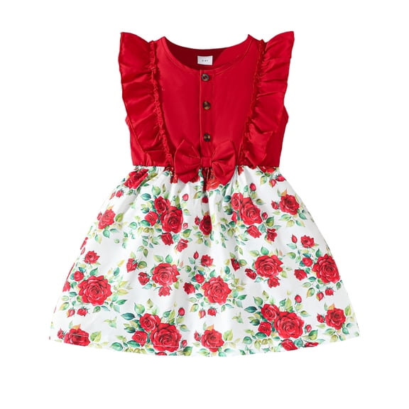 Toddler Girls Dress 1T Girls Summer Dress 2T Girls Sleeveless Dress Toddler Girls Cute Floral Dress Red