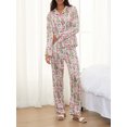 thumbnail image 3 of Conjunto de pijama navideño para mujer, de satén de seda, con estampado de cascanueces, camisa de manga larga con botones y pantalones de pierna ancha, 2 piezas, ropa de dormir bonita de Papá Noel, 3 of 5