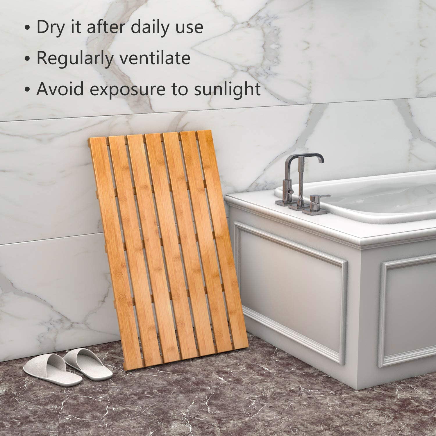 Bambloom Bamboo Shower Mat,Anti Slip Large Bathtub Mat,31x18in,Natural