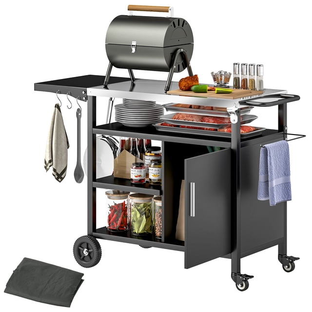 Outsunny Support de BBQ Extérieur avec Table d'Appoint Pliable, Dessus en Acier Inoxydable