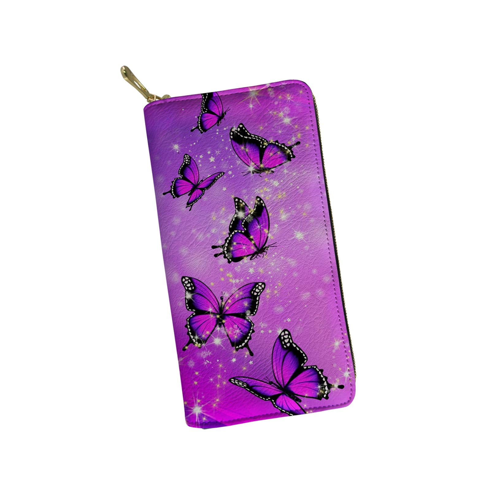 COEQINE Purple Butterfly Print Purse Long for Handbags Wallet for Women