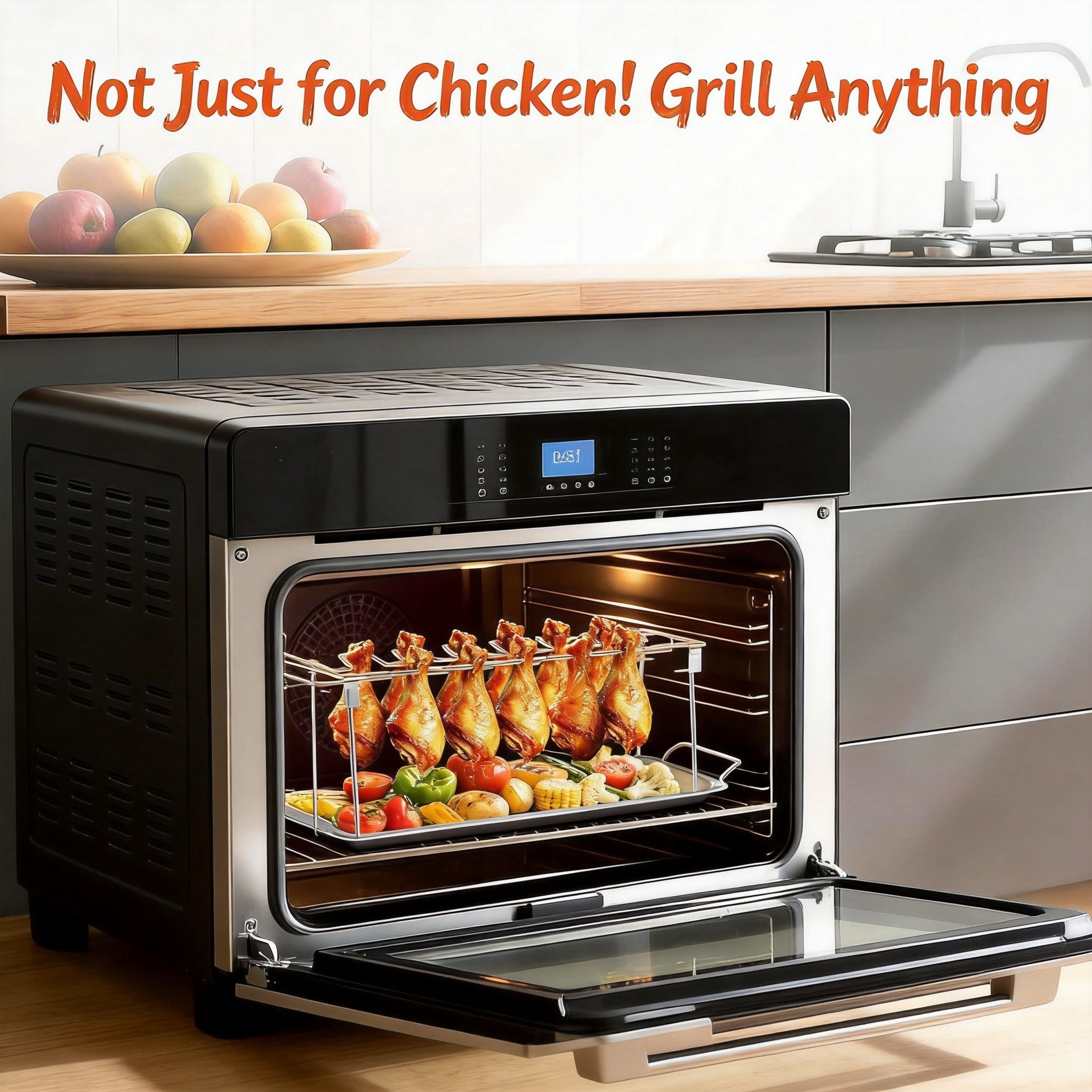 14-Slot Stainless Steel Chicken Leg and Wing Rack for Grill or Oven, Foldable Roasting Stand with Removable Drip Pan, Dishwasher Safe BBQ Tool for Camping and Parties