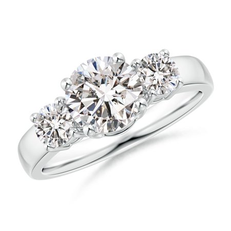 Diamond Ring Platinum Rings - April Birthstone Ring - Classic Diamond Three Stone Engagement Ring in Platinum (7.4mm Diamond) - SR0160D-PT-IJI1I2-7.4-7