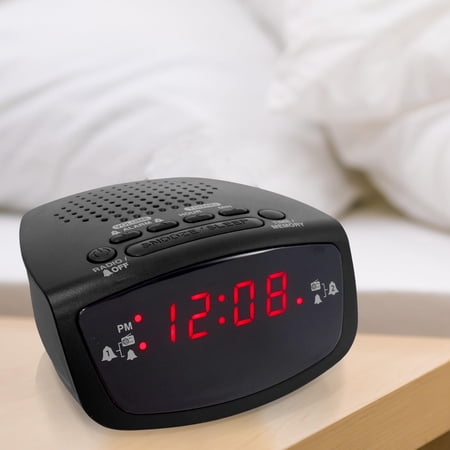 Dual Alarm Clock Radio 0.6 Red Led Display Fm With 20 Presets Adjustable Brightness Snooze & Backup Digital For Bedrooms (black)
