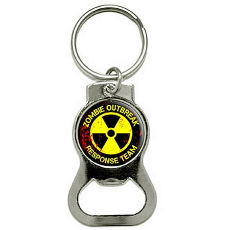 Radiation Detector Keychain Zombie Outbreak Response Team Radiation Symbol Yellow On Black Distressed Bottle Cap Opener Keychain Key Ring ()