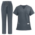 thumbnail image 2 of Ihhxva Women's Medical Scrub Sets V-Neck Short Sleeve Top and Drawstring Straight Leg Pants Multi-Pocket Nursing Uniform Solid Color Caregiver Workwear S - XXL, 2 of 7