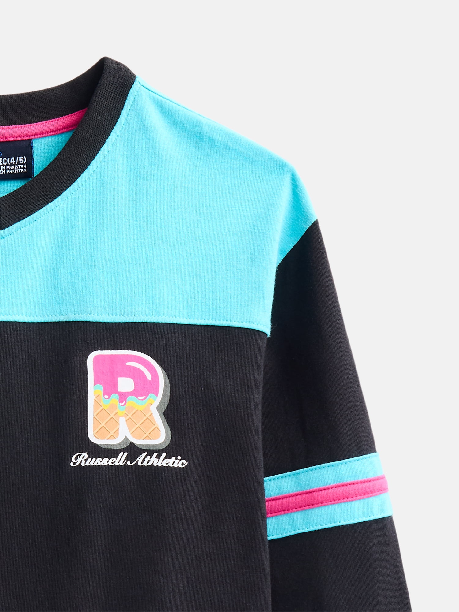 Russell Athletic Boy's Graphic V Neck Football Tee with Long Sleeves, Sizes 4-18