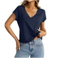 thumbnail image 2 of Yghzkop Women's Casual V-Neck Drop Shoulder Short Sleeve Blouse Solid Color Summer Tops Loose Fit T-Shirt Tee Ladies Shirt Basic Stretch Soft Comfortable Daily Wear Fashion Tunic, 2 of 7