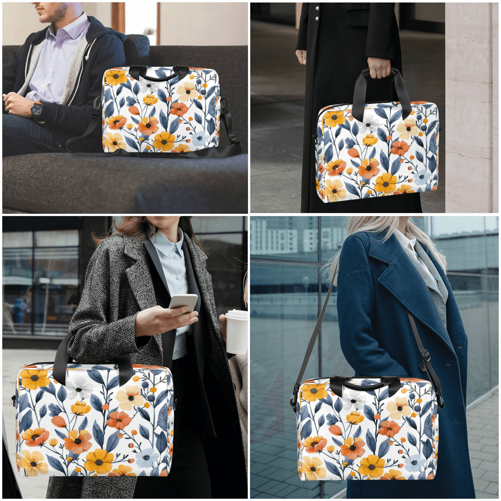 Herdesigns Flower Print Laptop Bag for Women Men, Computer Case Briefcase Messenger Bags, 15-15.6 inch Laptop Sleeve Shoulder Bag