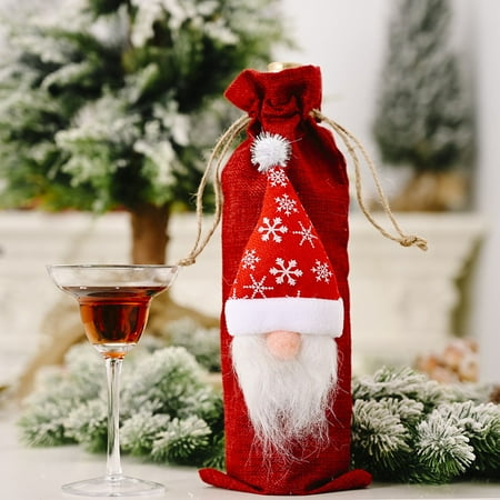

Christmas Wine Bag Machine Embroidered Wine Bottle Set Table Decoration Supplies