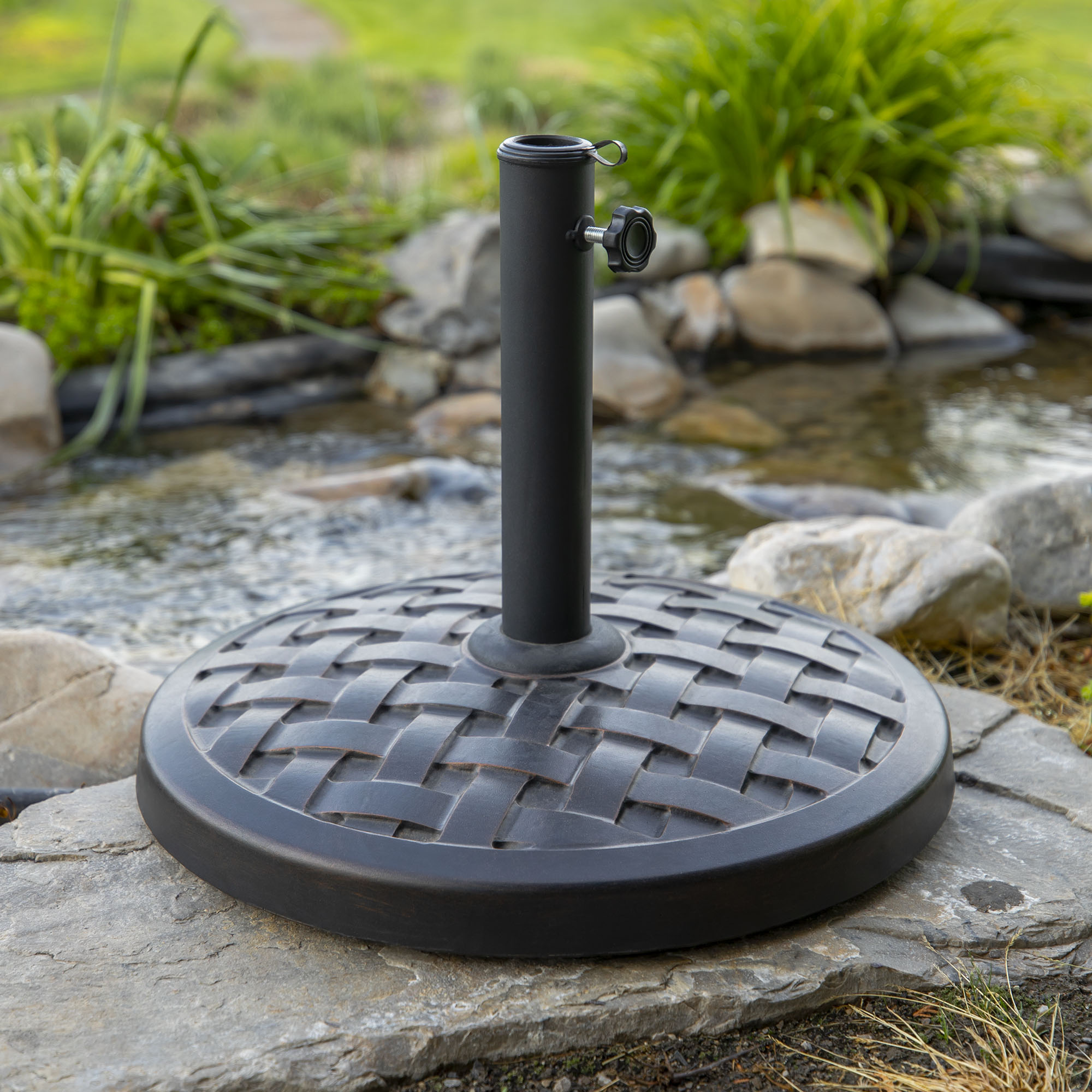 Manor Park Weaved Pattern Round Outdoor Patio Umbrella Base, Antique