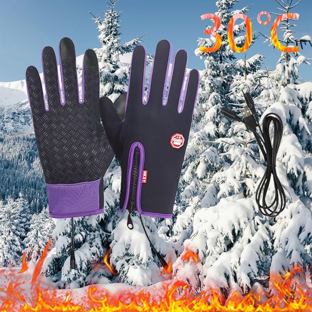 Purple Gloves Mittens Touchscreen Gloves Women Men USB Heated Windproof/ Winter Ergonomic Fit Gloves Suitable for Outdoor Sports Commuting Construction Running Riding Ski