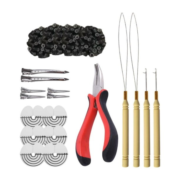Herramienta para extensiones de cabello con 500 anillos de silicona para aficionados al bricolaje y peluquería. Color 1
