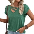 thumbnail image 2 of Top de manga corta,Camiseta de manga corta con cuello en V para mujer, Top de manga de pétalo de color puro, características de vanguardia, 2 of 6