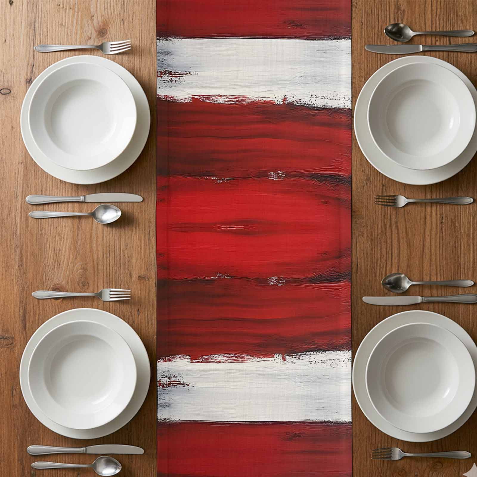 Black And Red Strip Table Runner 13x90 inch Classic Modern Art Cotton Linen Dining Table Runner Ideal for Dresser Kitchen Coffee Tables - Machine Washable