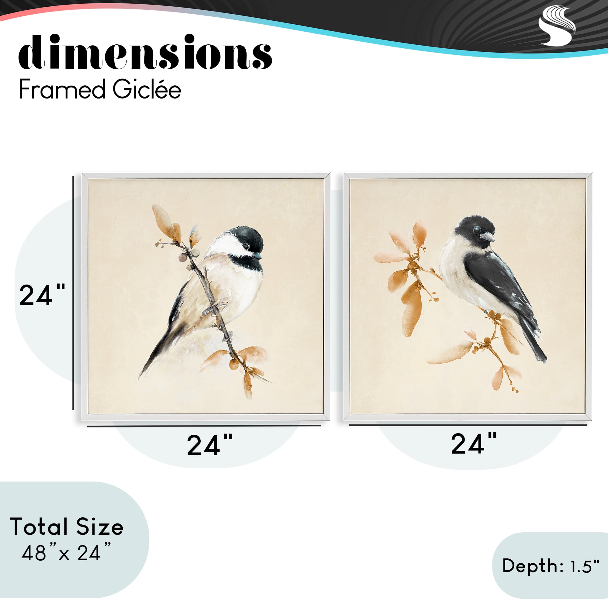 Stupell Industries Muted Chickadees on Beige 2 Piece White Framed Giclee Art Set, design by Diannart