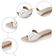 thumbnail image 5 of Rokment Womens Buckles Platform Wedge Slides Sandals 2026 Trendy Casual Leather Espadrilles Chunky Slip on High Heels Beach Summer Dress Slippers White Size 7.5, 5 of 8