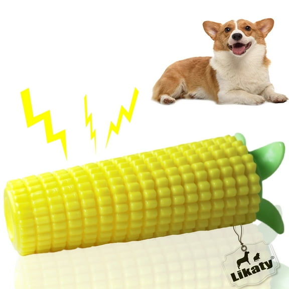 Likaty Indestructible Squeaker Dog Chew Toy for Aggressive Chewers, Puppy Teething Toy for All Dog Sizes, Yellow