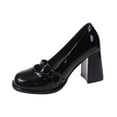 thumbnail image 2 of HaiMao Women Patent Leather Square Toe Mid Heel Loafer Chunky Block Heeled Shoes Black 6.5(38), 2 of 9