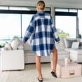 thumbnail image 5 of Stichou Womens Plaid Shirts Casual Roll up Long Sleeve Boyfriend Button Down Vacation Checkered Shirt Blue L, 5 of 6