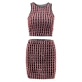 thumbnail image 4 of Idoravan Women Sets Clothing Clearance 2PC Fashion Womens Round Neck Solid Patchwrok Sleeveless Blouse +Mini Dress Sets, 4 of 5