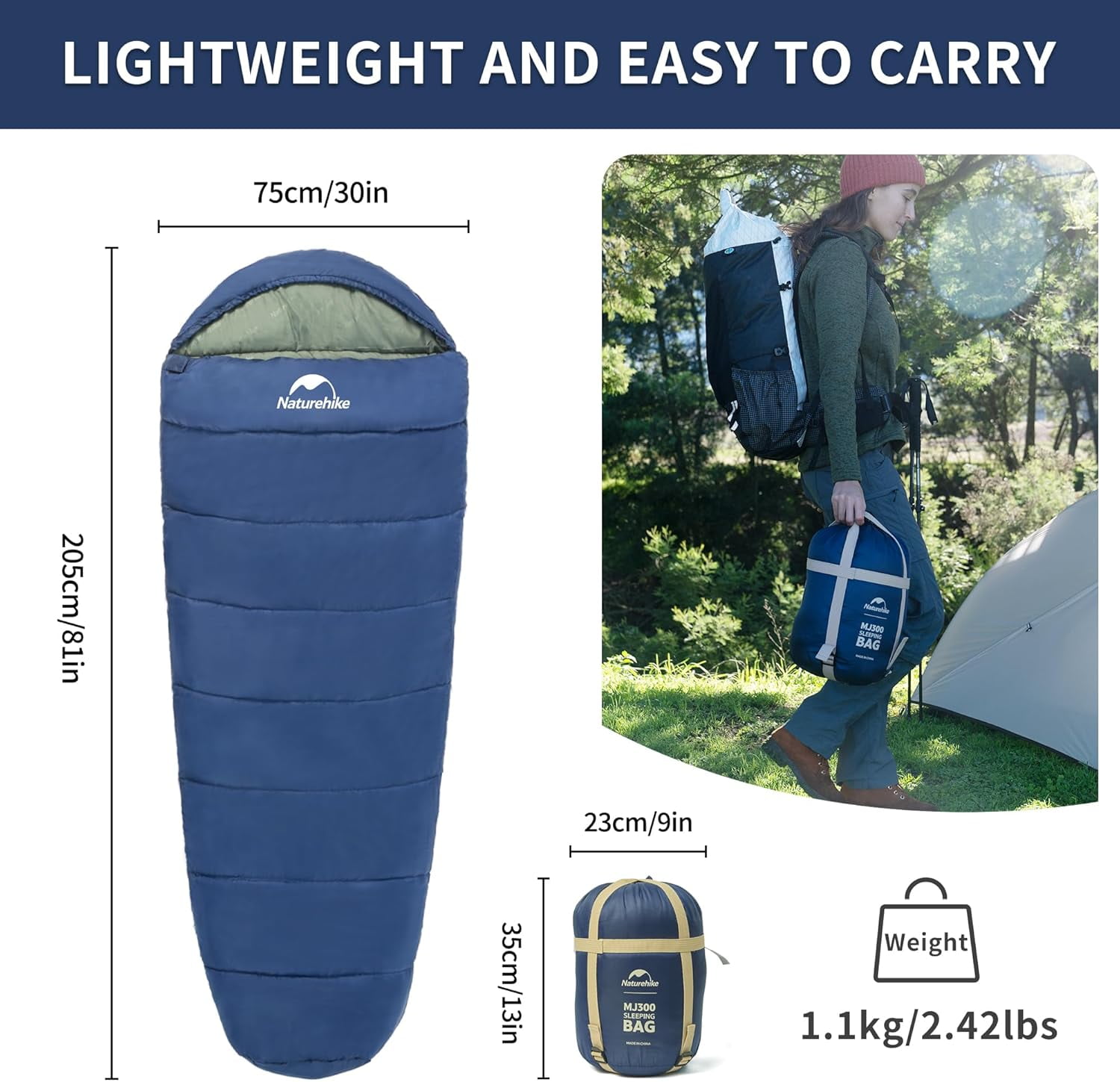 Sleeping Bags for Adults, 23-39℉ Mummy Backpacking Sleeping Bag, 0 Degree Lightweight Sleeping Bag Warm for Camping, Hiking (Navy, Medium)
