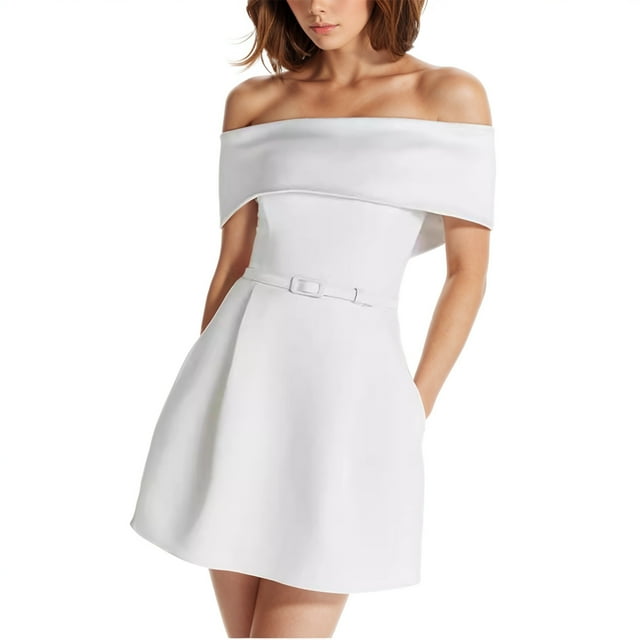 FcBaudy Robe Sans Manches à Épaules Dénudées, Robes d'Été pour Femmes, Robes pour Femmes Robe à une Épaule avec Ceinture au Style Féminin Robe pour Femme