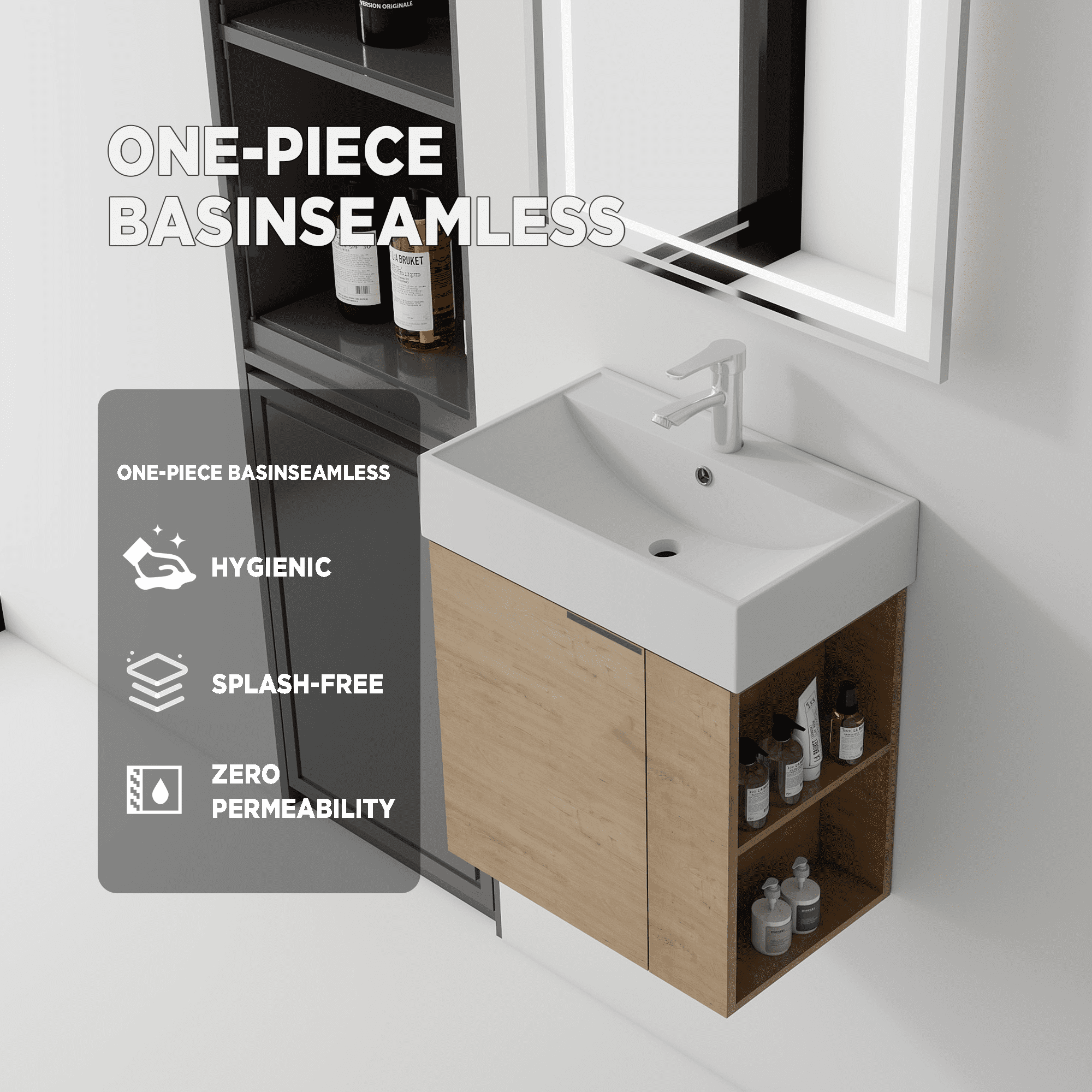 Leumius 21.6" Floating Bathroom Vanity with Ceramic Sink,Floating Bathroom Sink Cabinet for Small Space,Bathroom,Oak