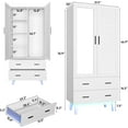 thumbnail image 5 of Blotout 70” Tall LED Armoire Wardrobe with Mirror & 2 Drawers, 2 Door LED Wood Wardrobe Armoire with Multi-Layer Shelves & Hanging Rod, Large Capacity Storage Cabinet w/Louver Doors, White, 5 of 8