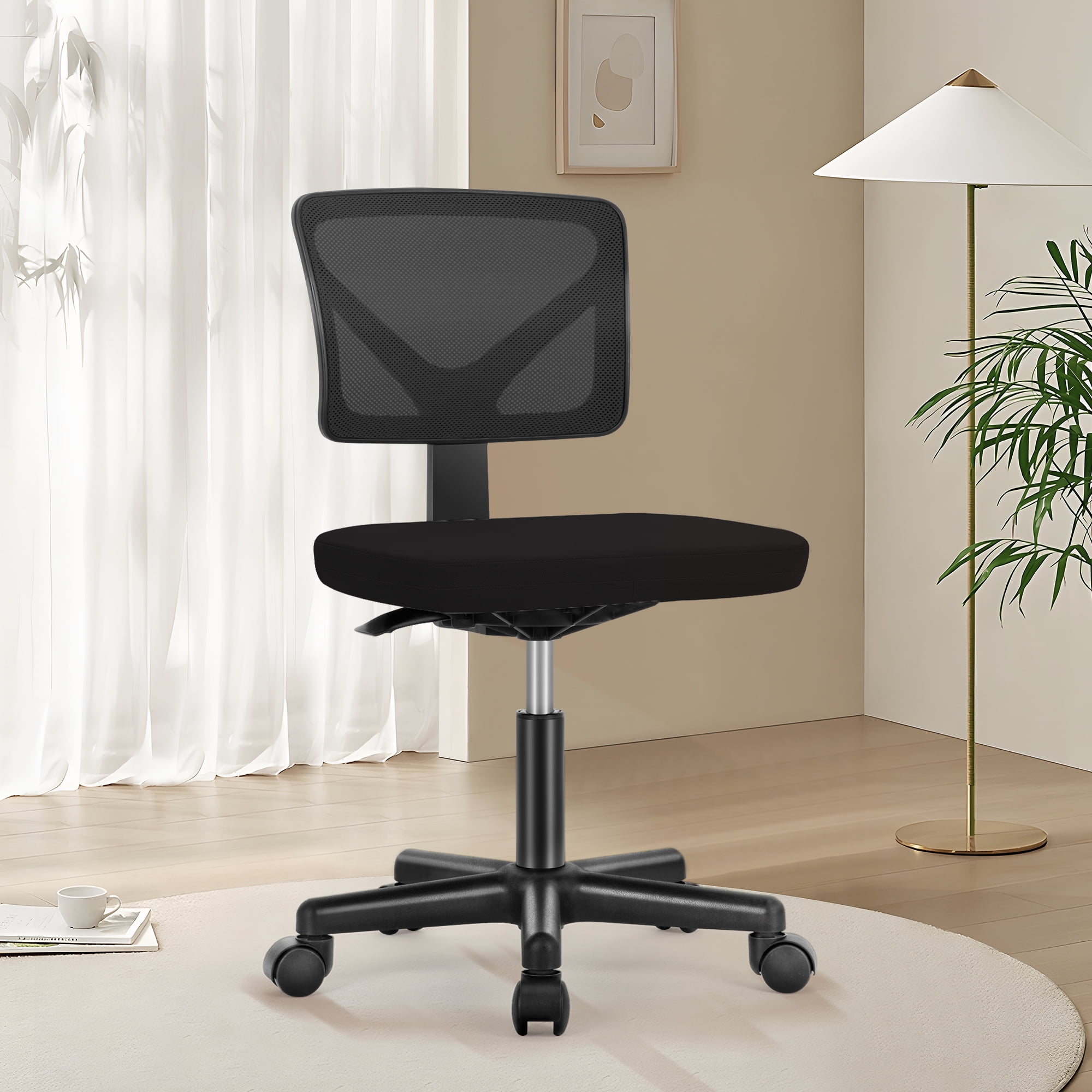CONCETTA Mesh Office Desk Chair with Ergonomic Low-Back, Armless Design, Rolling Swivel Chair with Wheels, Black