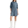 thumbnail image 2 of INSPIRE CHIC Women's 3/4 Lantern Sleeve Button Down Mini Denim Shirt Dresses, 2 of 5