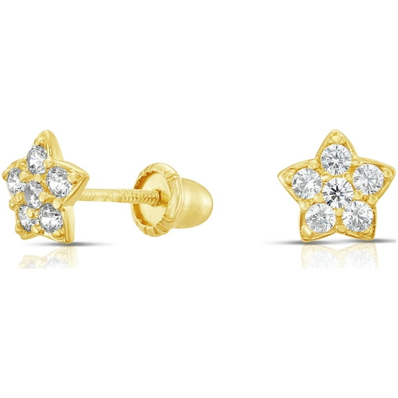 Tilo Jewelry 10K Yellow Gold Small Star CZ Stud Post Earrings with Secure Screw-Backs | Everyday Dainty Small Earrings for Women, Men & Unisex
