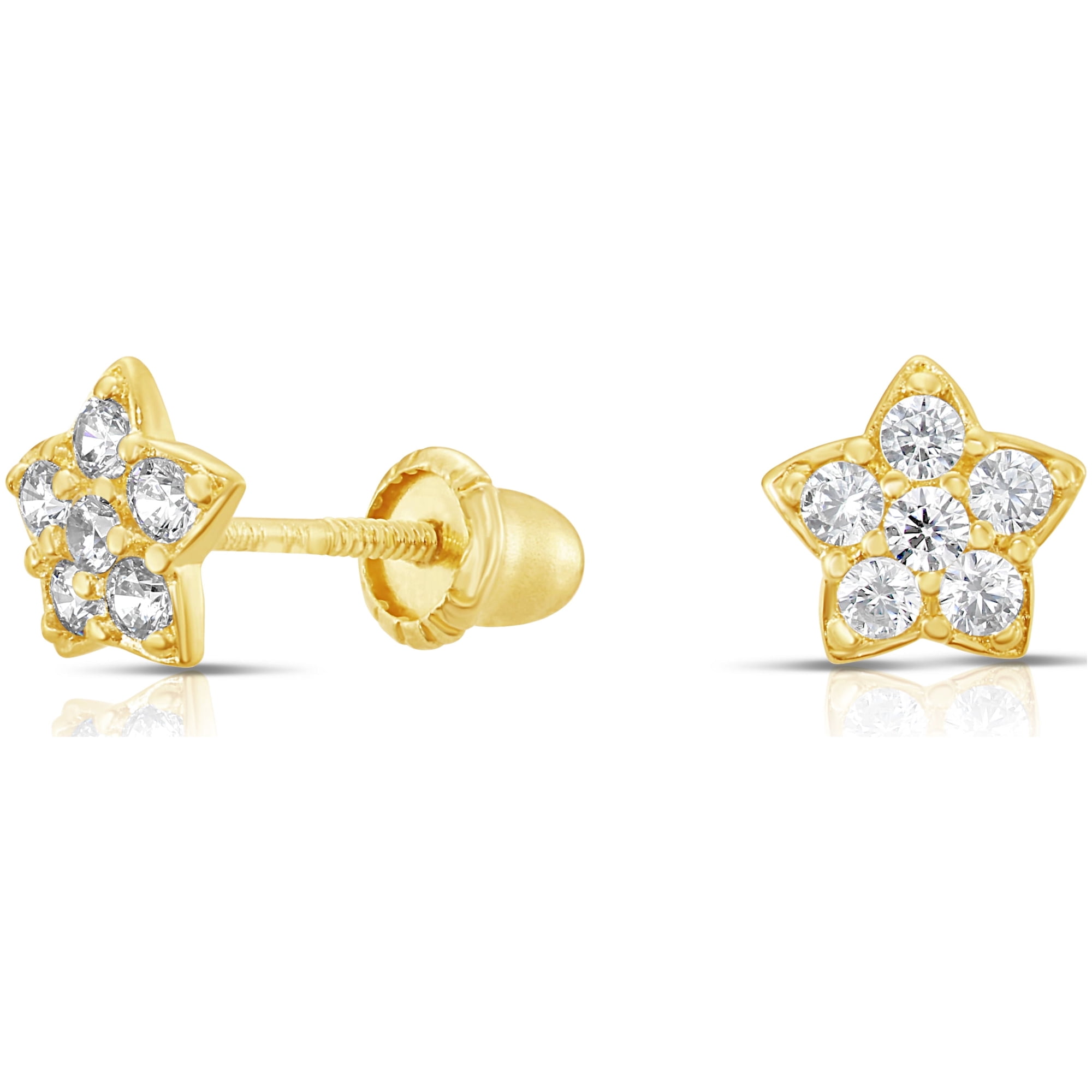 Tilo Jewelry 10K Yellow Gold Small Star CZ Stud Post Earrings with Secure Screw-Backs | Everyday Dainty Small Earrings for Women, Men & Unisex
