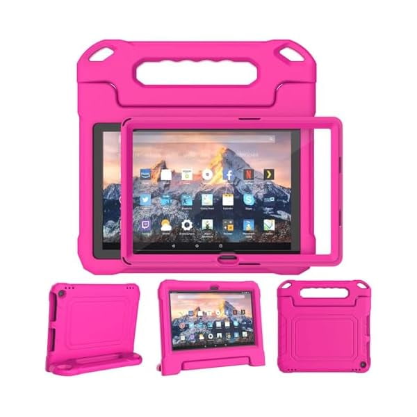wonim11 Kids Case for Amazon Fire 10 Pro/10 Plus/HD 10 Tablet(2023/2021 Release, 13th/11th Generation), Durable Shockproof Protective Cover with Screen Protector for Kindle Fire HD 10 Tablet, Pink