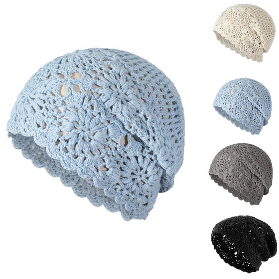 Women Crochet Slouchy Hat Handmade Hollow Out Beanie Knit Cutout Summer Floral Cap
