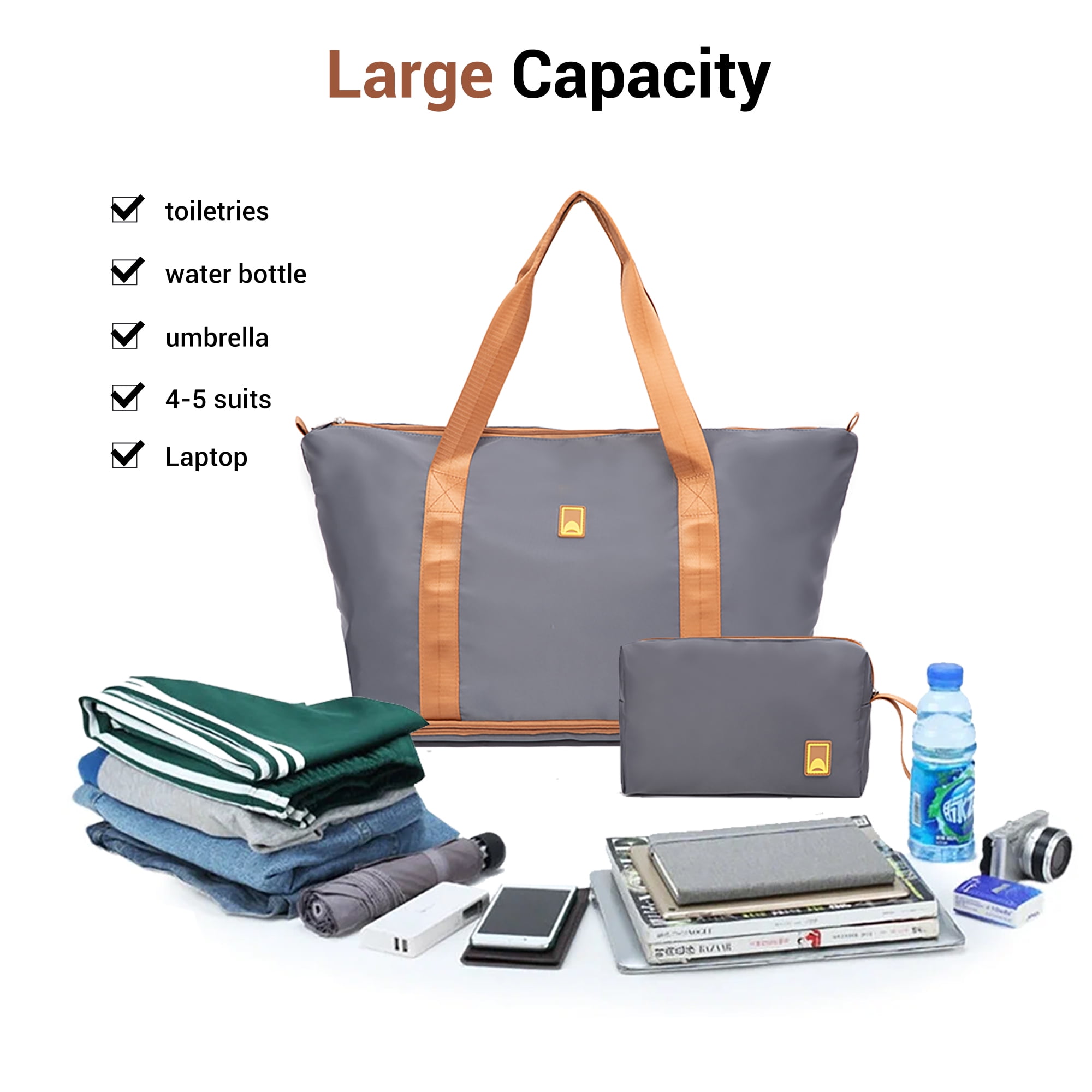3 Piece Carry on Luggage Sets, Hardside Suitcase Set with Double Spinner Wheels, Expandable Travel Bag and Toiletry Bag, Gray