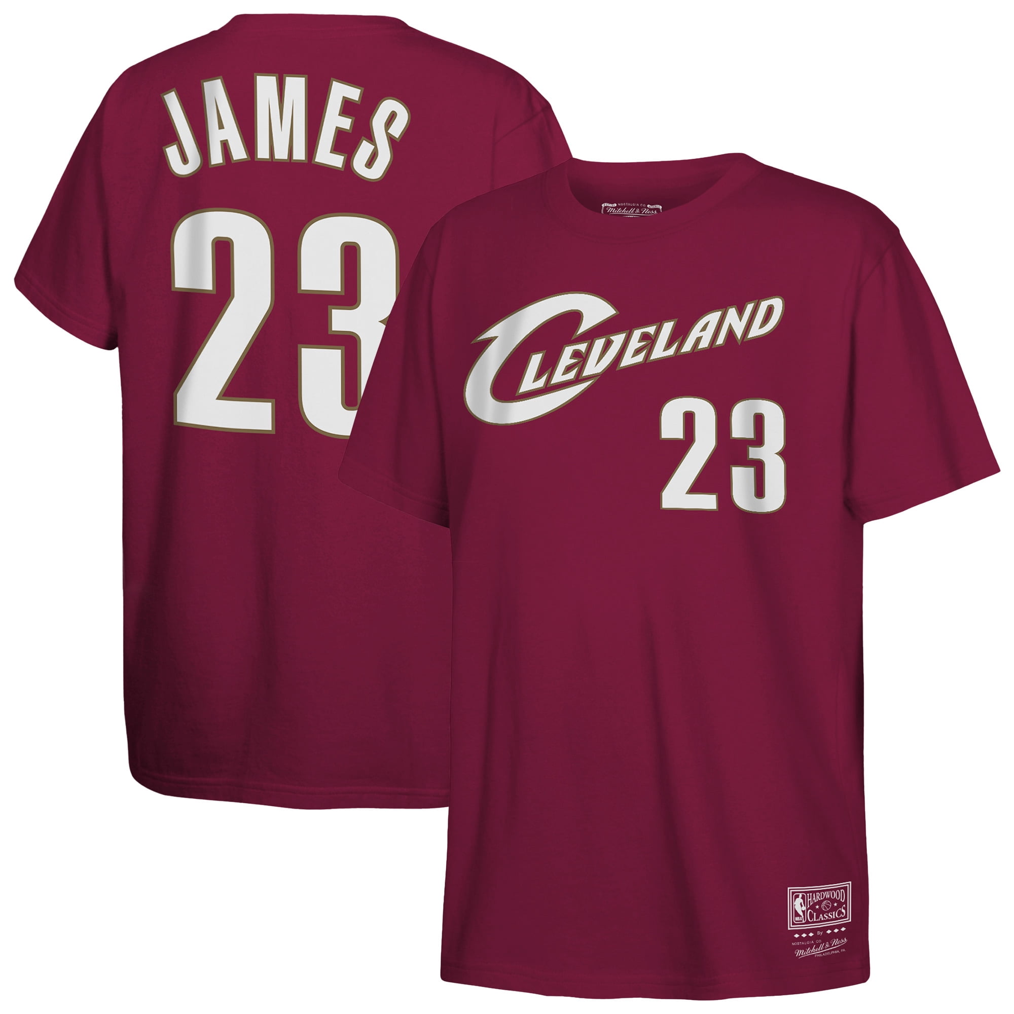 Youth Mitchell & Ness LeBron James Wine Cleveland Cavaliers Hardwood Classics Name & Number T-Shirt