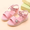 thumbnail image 6 of EnJoCho Little Girls Cute Shoes Fashion Flower Thick Sole Sandals Bow Pearl Soft Sole Comfortable Princess Sandals Girl Kids Summer Stylish Sandals Pink, 6 of 7