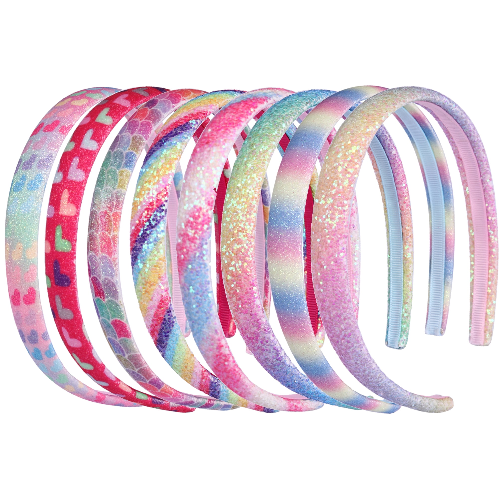Sparkly clear pink and sparkly clear orange woven rubber band bracelet