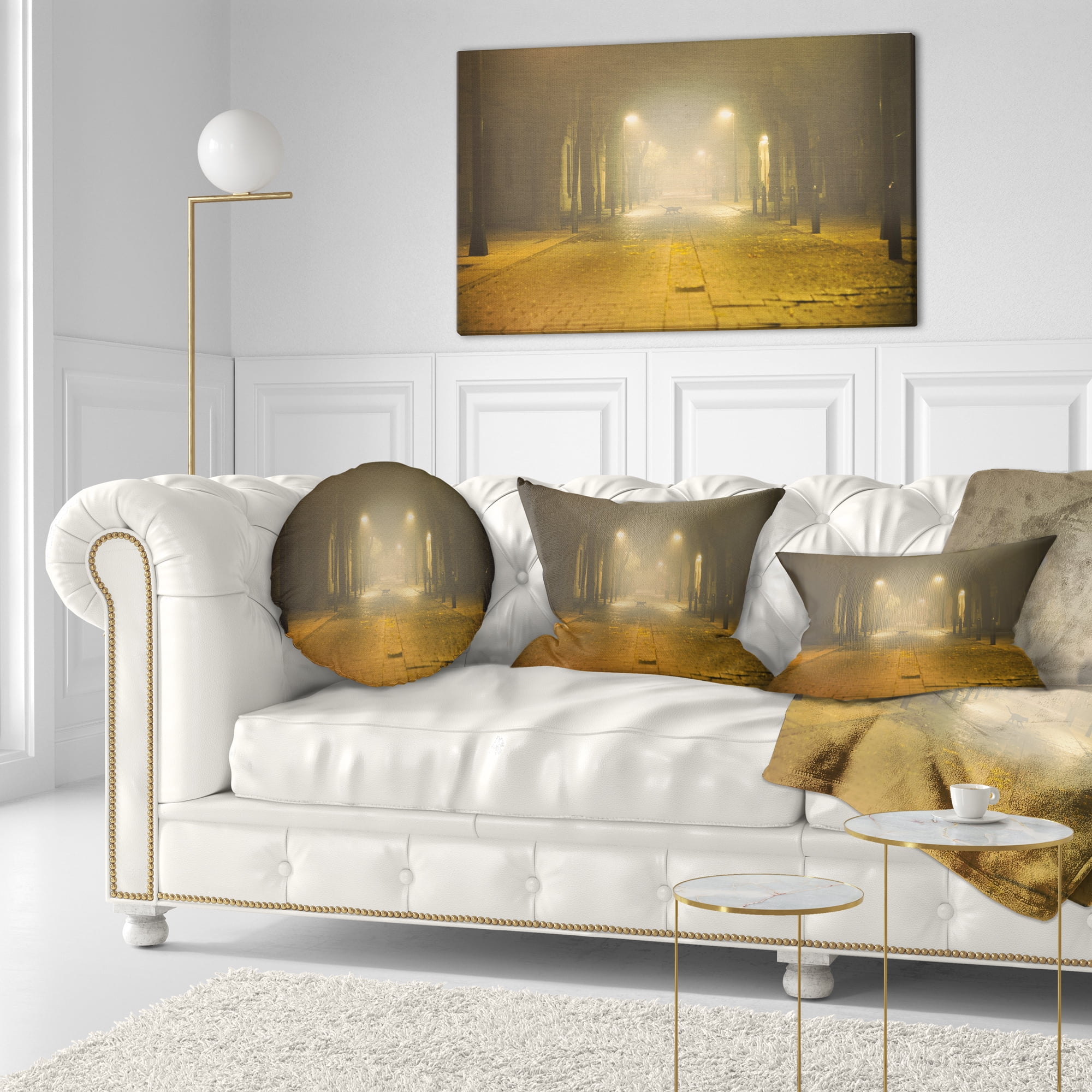 Designart Urban Street at Night - Landscape Photo Throw Pillow - 12x20
