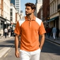 thumbnail image 2 of OIOLOYJM Polo Shirts for Men Raglan Short-Sleeve Relaxed Fit Casual Quick Dry Cotton Linen Patchwork Golf Shirts Lightweight Business Running Collared Clothes Saffron S, 2 of 7