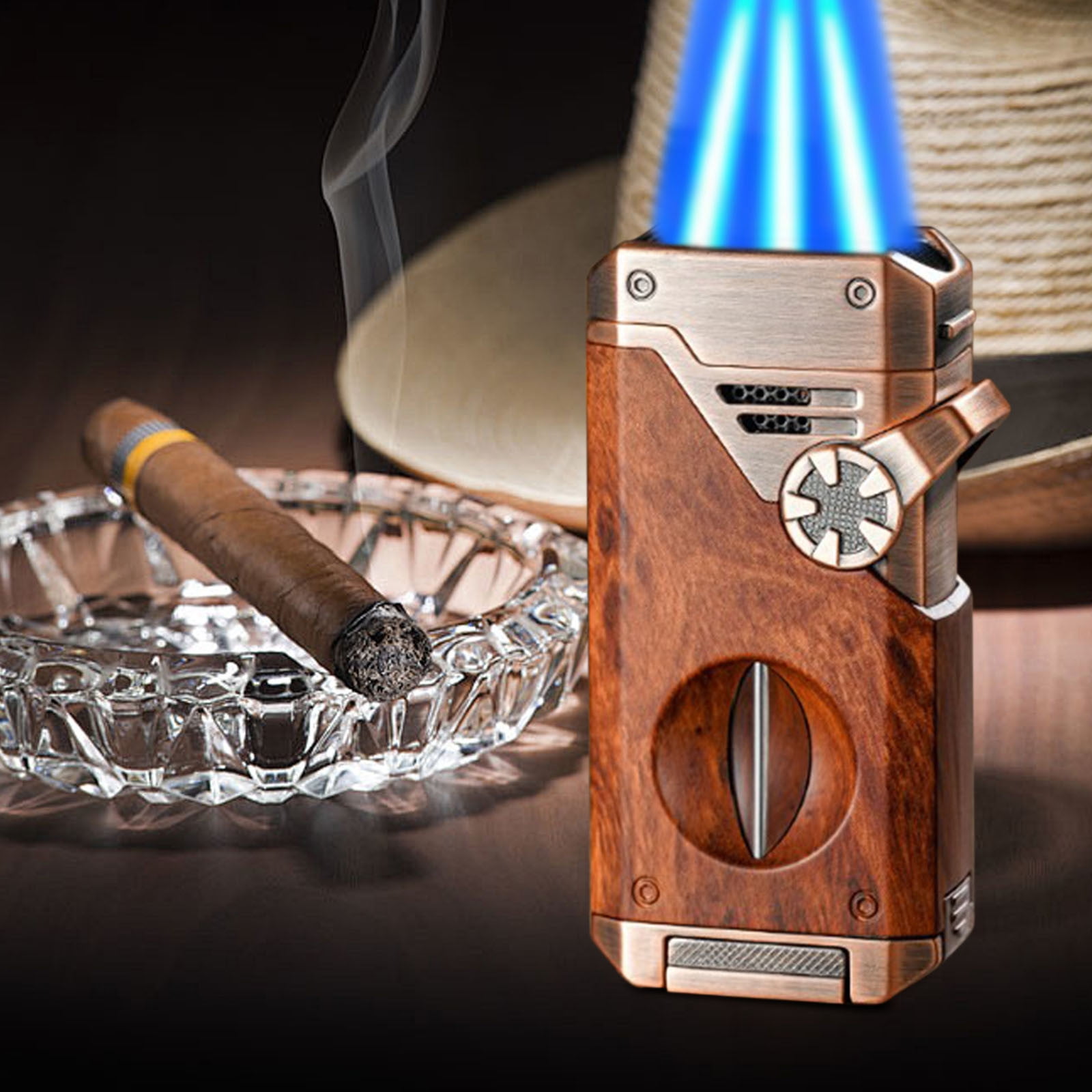 Portable Multi-Function Four-Flame Lighter, Ergonomic Compact Outdoor Household Lighter With Safety Features, Reliable For Camping Grilling And Evening Fire Use