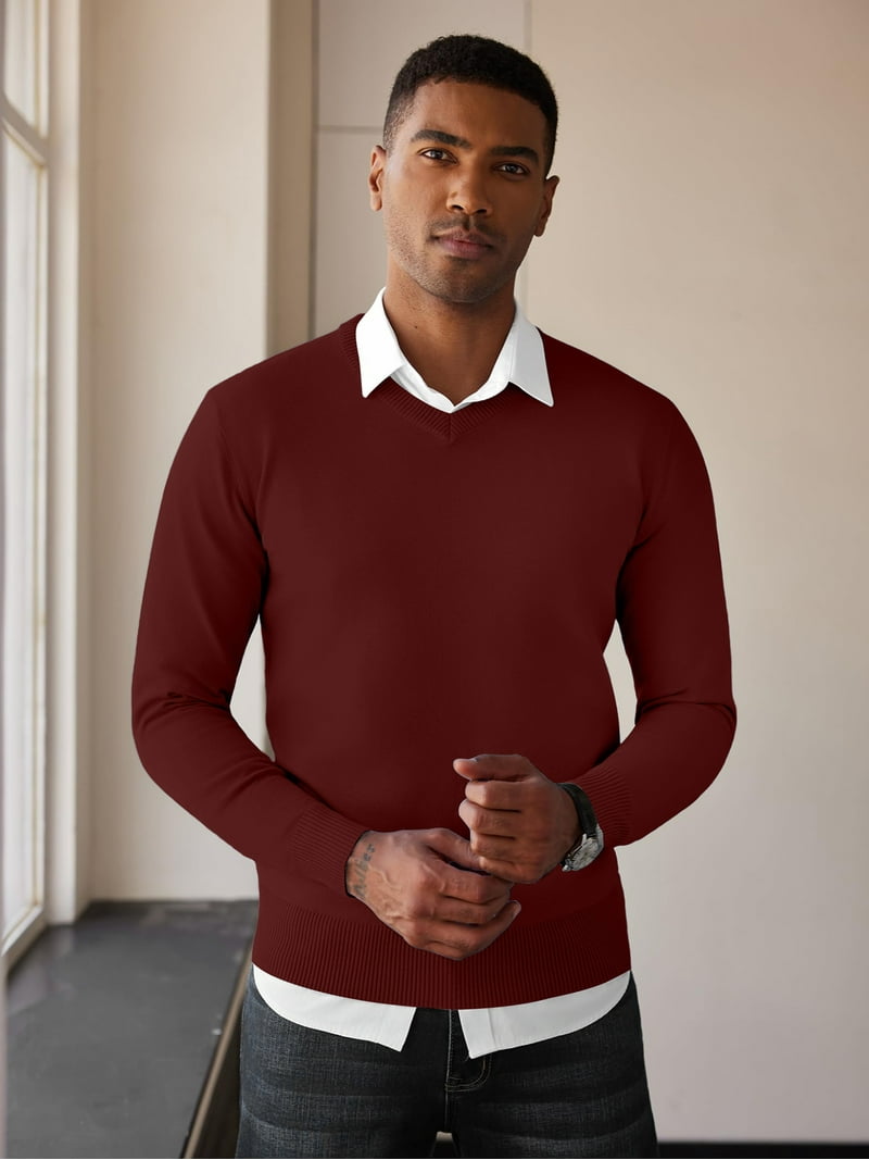 strapless open back dress Men's Lewis Lambswool V Neck Sweater Red main image 0